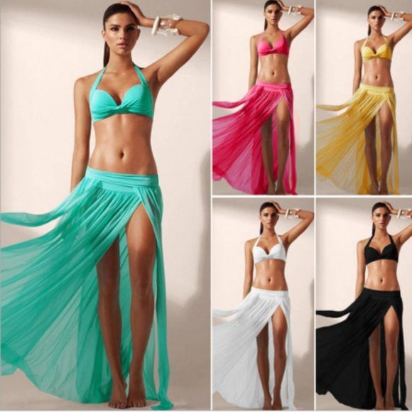 🔥ONLY 1 LEFT 🔥Bikini Cover Up Long Skirt Elastic Waist - Picture 4 of 5